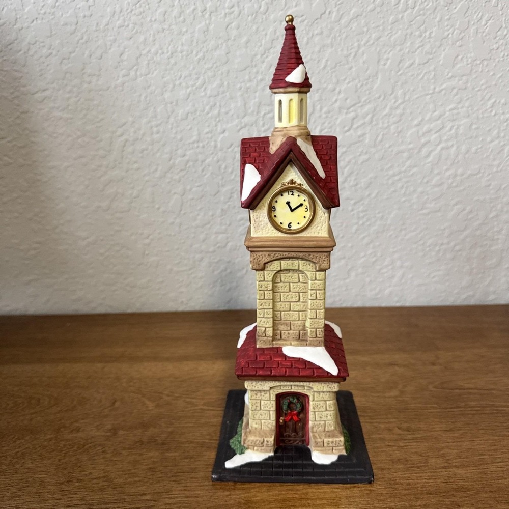 Santa's Workbench Porcelain Christmas Village Lighted Clock Tower‎ 2000